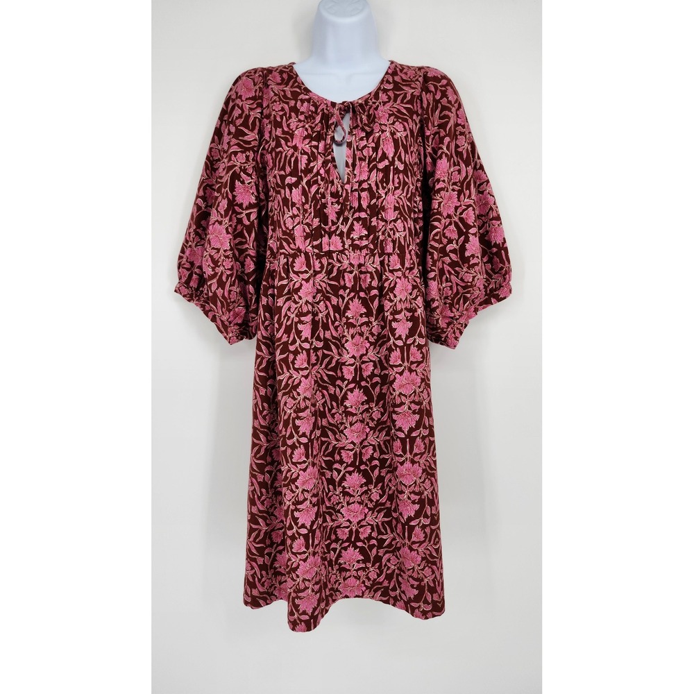 Burgundy Pink Floral Womens Boho Earthy Fall Dress Size XL Prairie Romantic